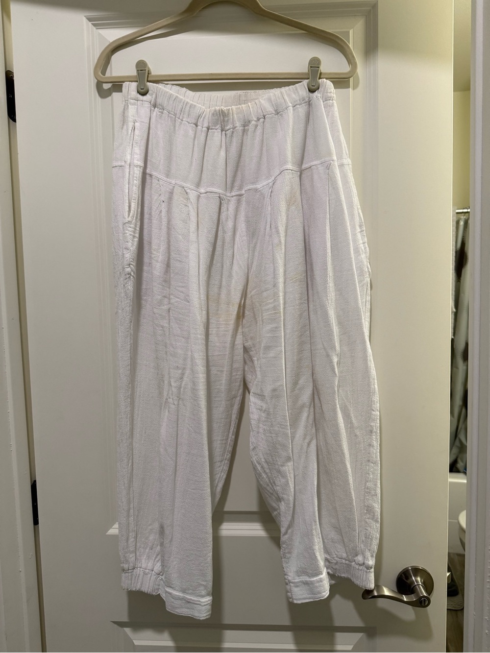 Watersister Women's White Cotton Relaxed Woven Lounge Pants